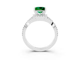 Silver Princess Cut Emerald  Halo Twist Band Solitaire Prong Setting Ring_15