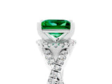 Silver Princess Cut Emerald  Halo Twist Band Solitaire Prong Setting Ring_17