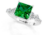 Silver Princess Cut Emerald Scattered Round Accent Ring with Prong Setting_43