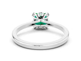 Silver Princess Cut Emerald Solitaire Ring with Flower Prong Setting and Classic Band