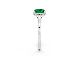 Silver Princess Cut Emerald Solitaire Ring with Flower Prong Setting and Classic Band_2