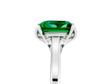Silver Princess Cut Emerald Solitaire Ring with Flower Prong Setting and Classic Band_5