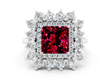 Silver Princess Cut Garnet Floral Double Halo Engagement Ring with Prong Setting_151