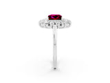 Silver Princess Cut Garnet Floral Double Halo Engagement Ring with Prong Setting_153