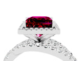 Silver Princess Cut Garnet Halo Ring with Round Split Shank and Prong Setting_70