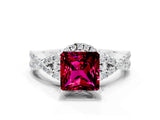 Silver Princess Cut Garnet  Halo Twist Band Solitaire Prong Setting Ring_12