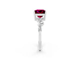 Silver Princess Cut Garnet Scattered Round Accent Ring with Prong Setting_45