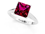 Silver Princess Cut Garnet Solitaire Engagement Ring with Cathedral Setting and Four-Prong Mount_19