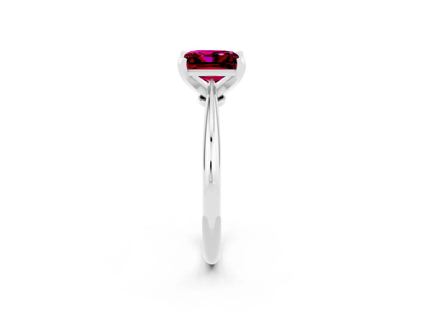 Silver Princess Cut Garnet Solitaire Engagement Ring with Classic Band and Four-Prong Setting