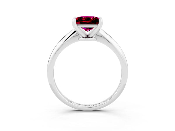 Silver Princess Cut Garnet Solitaire Engagement Ring with Classic Band and Four-Prong Setting