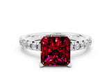 Silver Princess Cut Garnet Solitaire Pavé Engagement Ring with Round Band and Prong Setting_103