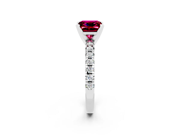Silver Princess Cut Garnet Solitaire Pavé Engagement Ring with Round Band and Prong Setting