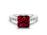Silver Princess Cut Garnet Solitaire Ring with Crossover Gallery and Round  Pavé Band_48