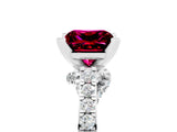 Silver Princess Cut Garnet Solitaire Ring with Crossover Gallery and Round  Pavé Band_53