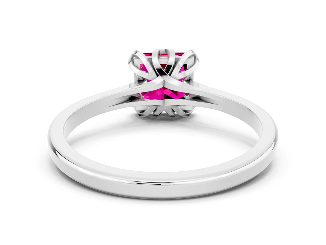 Silver Princess Cut Garnet Solitaire Ring with Flower Prong Setting and Classic Band_12