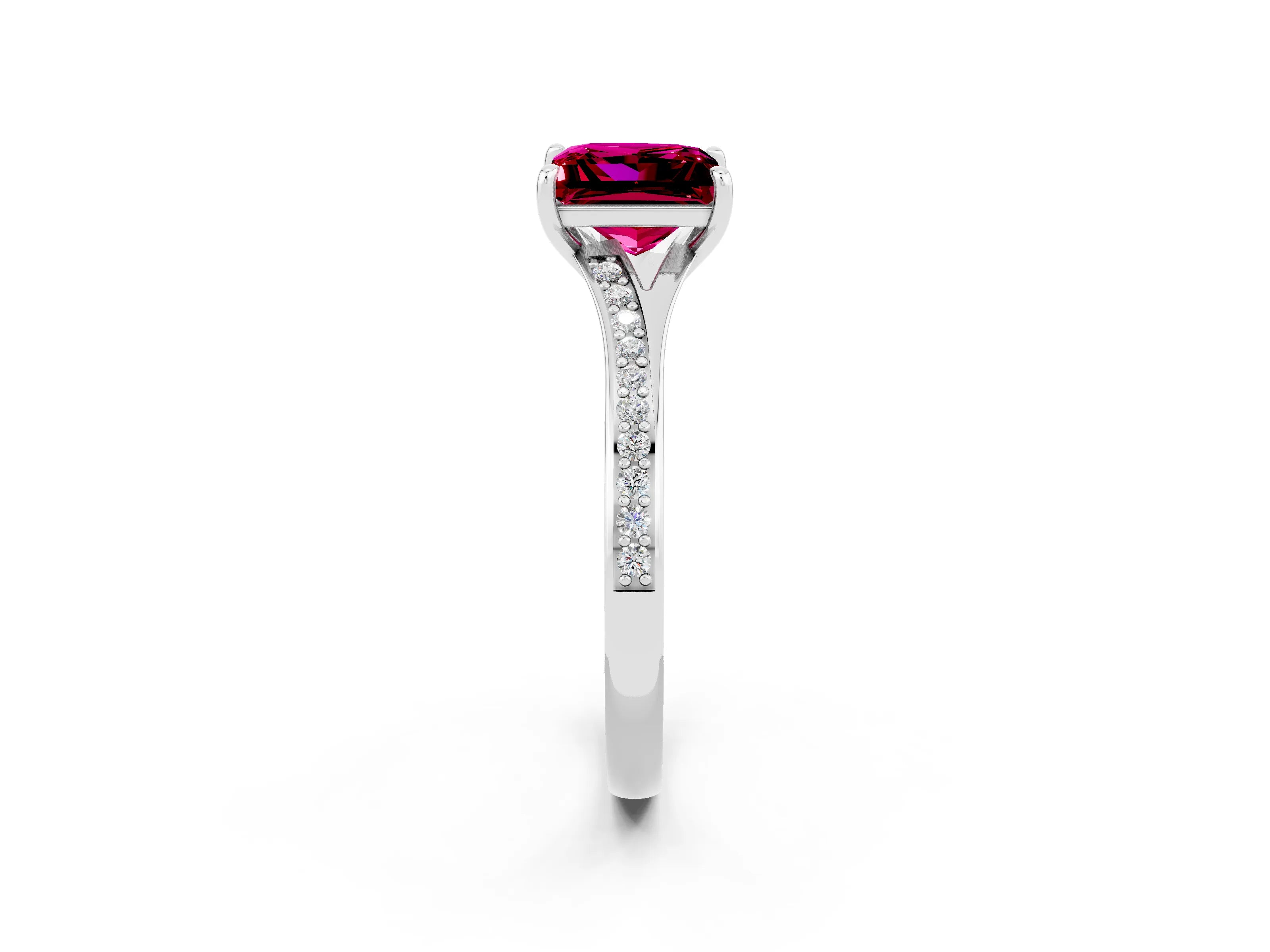 Silver Princess Cut Garnet Solitaire Ring with Pavé Band and Prong Setting_14