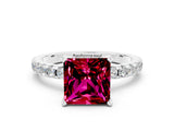 Silver Princess Cut Garnet Solitaire Ring with Round  Pavé Band and Four-Prong Setting_24