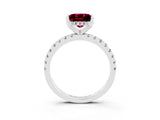 Silver Princess Cut Garnet Solitaire Ring with Round  Pavé Band and Four-Prong Setting_27