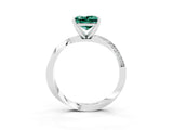 Silver Princess Cut Green Sapphire Engagement Ring with Side Stone Accents and Four-Prong Setting_15