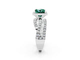 Silver Princess Cut Green Sapphire Halo Ring with Round Split Shank and Prong Setting_68