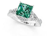Silver Princess Cut Green Sapphire  Halo Twist Band Solitaire Prong Setting Ring_13