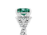 Silver Princess Cut Green Sapphire  Halo Twist Band Solitaire Prong Setting Ring_17