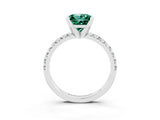 Silver Princess Cut Green Sapphire Solitaire Pavé Engagement Ring with Round Band and Prong Setting_93