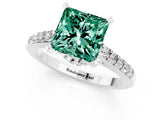 Silver Princess Cut Green Sapphire Solitaire Ring with Crossover Gallery and Round  Pavé Band_49