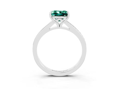 Silver Princess Cut Green Sapphire Solitaire Ring with Pavé Band and Prong Setting_15