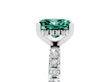 Silver Princess Cut Green Sapphire Solitaire Ring with Round  Pavé Band and Four-Prong Setting_41