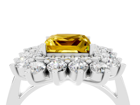 Silver Princess Cut Halo Cluster Diamond Ring with Pave Band and Four-Prong Setting_10