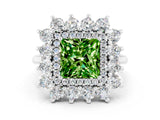 Silver Princess Cut Halo Cluster Diamond Ring with Pave Band and Four-Prong Setting_18