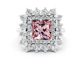 Silver Princess Cut Halo Cluster Diamond Ring with Pave Band and Four-Prong Setting_18