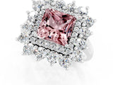 Silver Princess Cut Halo Cluster Diamond Ring with Pave Band and Four-Prong Setting_19
