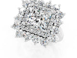 Silver Princess Cut Halo Cluster Diamond Ring with Pave Band and Four-Prong Setting_19