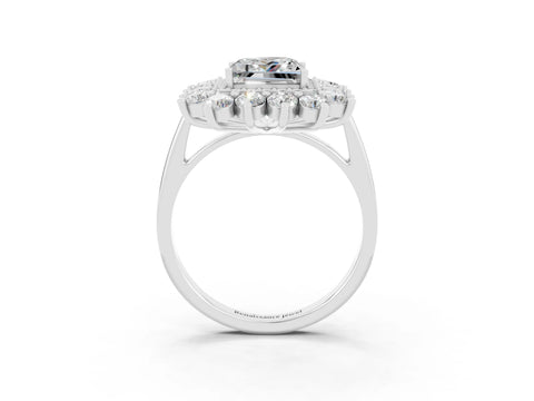 Silver Princess Cut Halo Cluster Diamond Ring with Pave Band and Four-Prong Setting_21