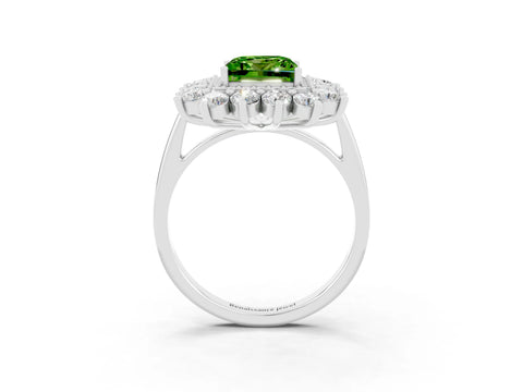 Silver Princess Cut Halo Cluster Diamond Ring with Pave Band and Four-Prong Setting_21