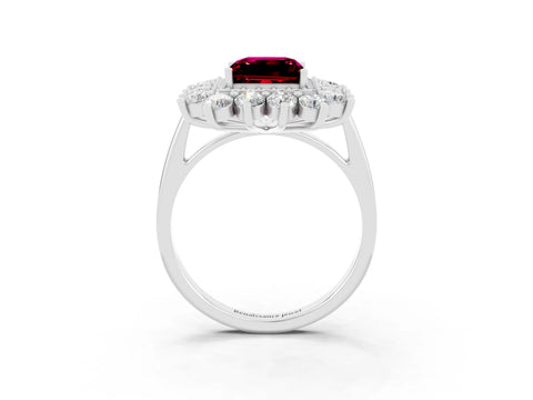Silver Princess Cut Halo Cluster Diamond Ring with Pave Band and Four-Prong Setting_23