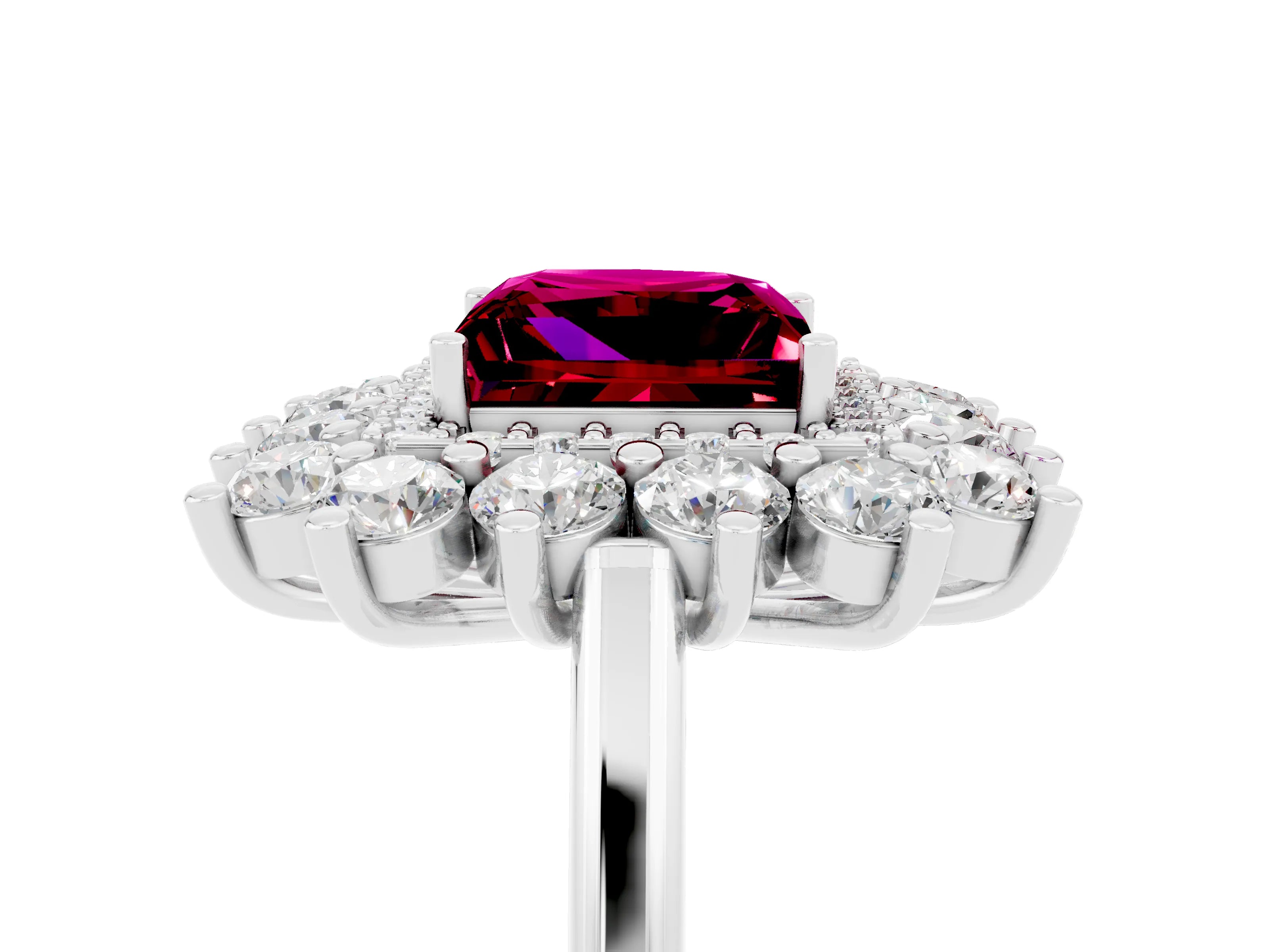 Silver Princess Cut Halo Cluster Diamond Ring with Pave Band and Four-Prong Setting_25