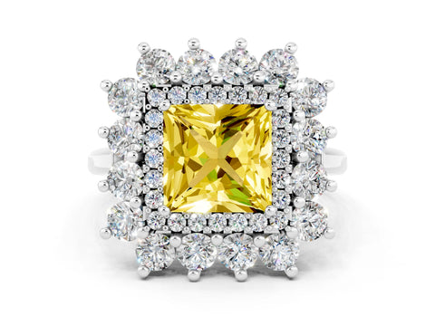 Silver Princess Cut Halo Cluster Diamond Ring with Pave Band and Four-Prong Setting_30