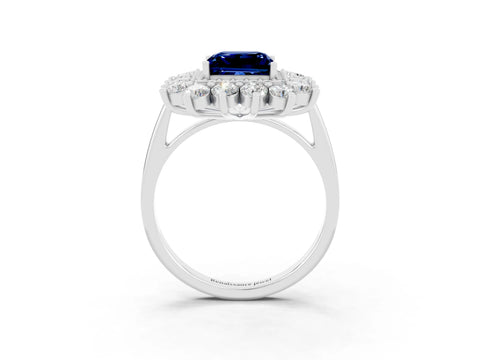 Silver Princess Cut Halo Cluster Diamond Ring with Pave Band and Four-Prong Setting_42