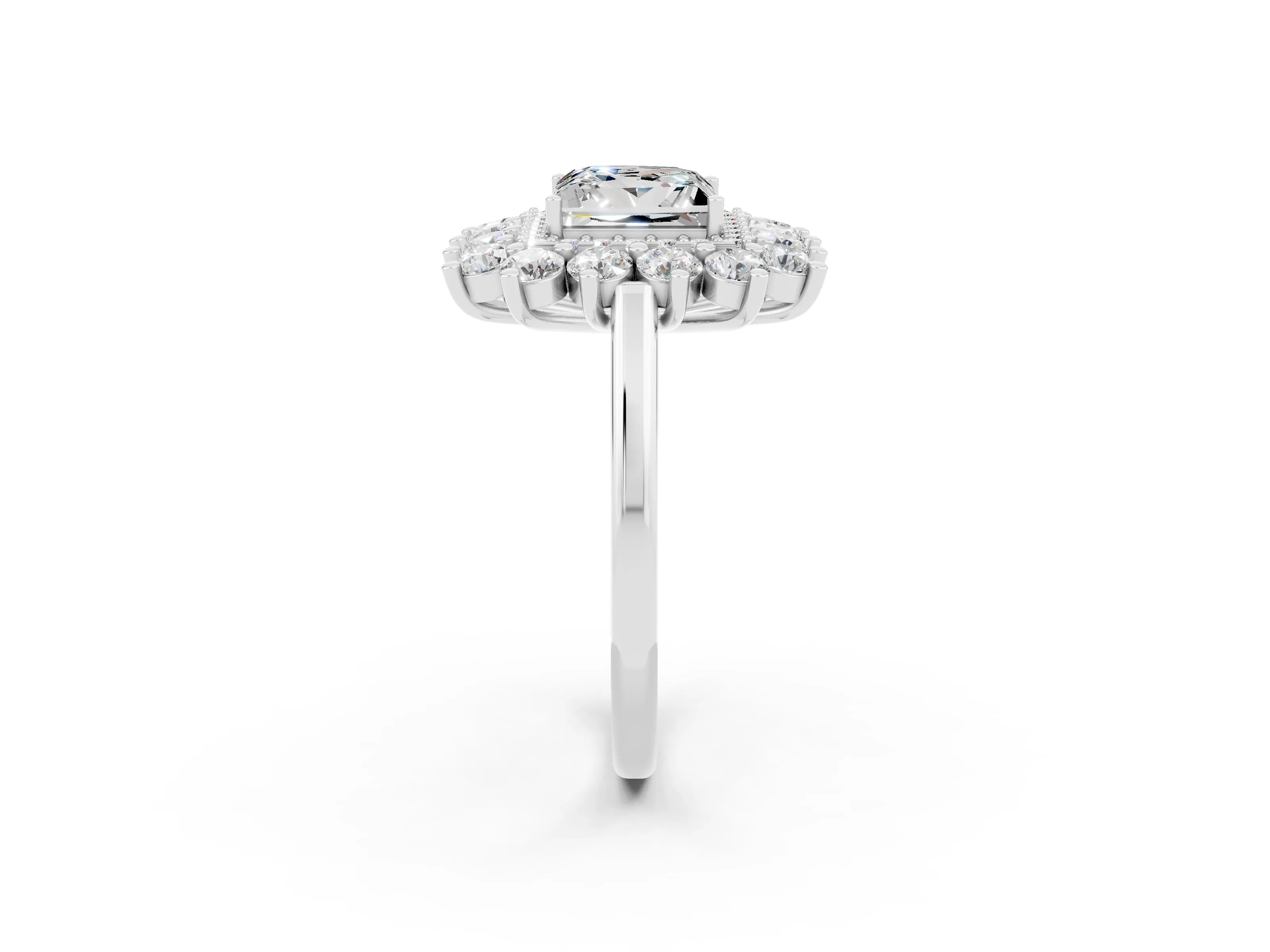 Silver Princess Cut Halo Cluster Diamond Ring with Pave Band and Four-Prong Setting_64
