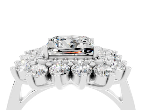 Silver Princess Cut Halo Cluster Diamond Ring with Pave Band and Four-Prong Setting_66