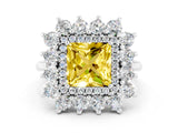 Silver Princess Cut Halo Cluster Diamond Ring with Pave Band and Four-Prong Setting_6