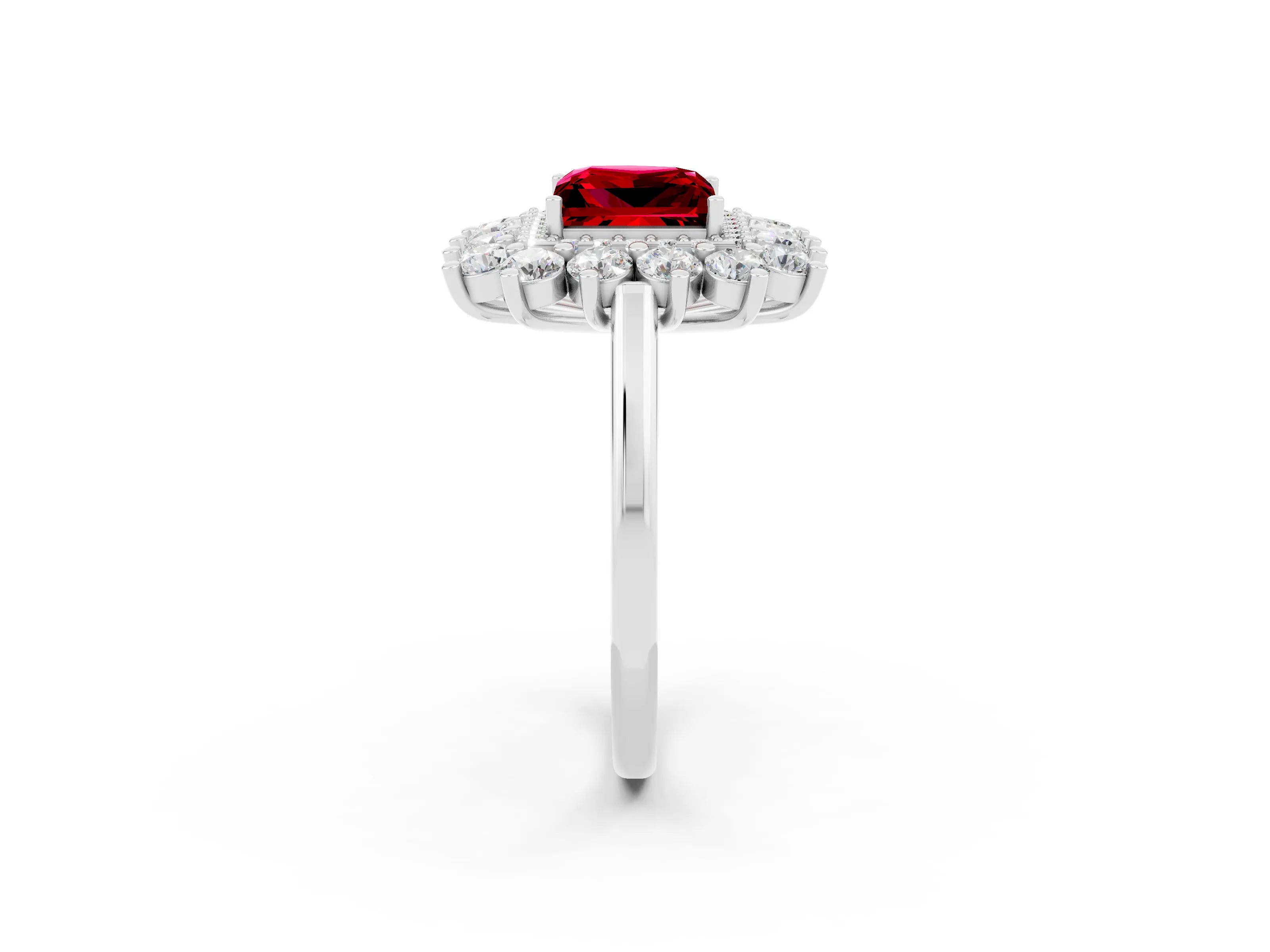 Silver Princess Cut Halo Cluster Diamond Ring with Pave Band and Four-Prong Setting_8