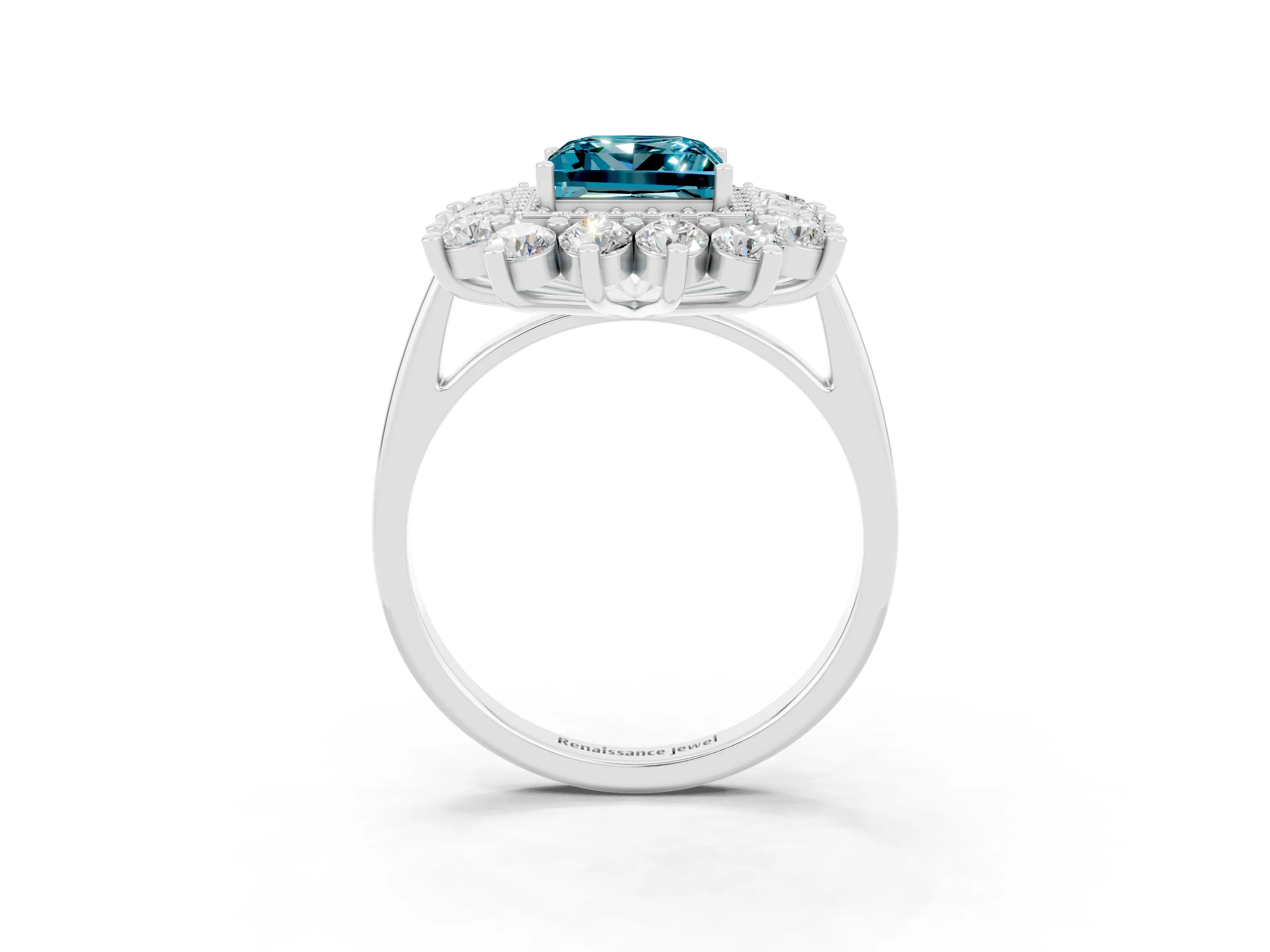 Silver Princess Cut Halo Cluster Diamond Ring with Pave Band and Four-Prong Setting_9