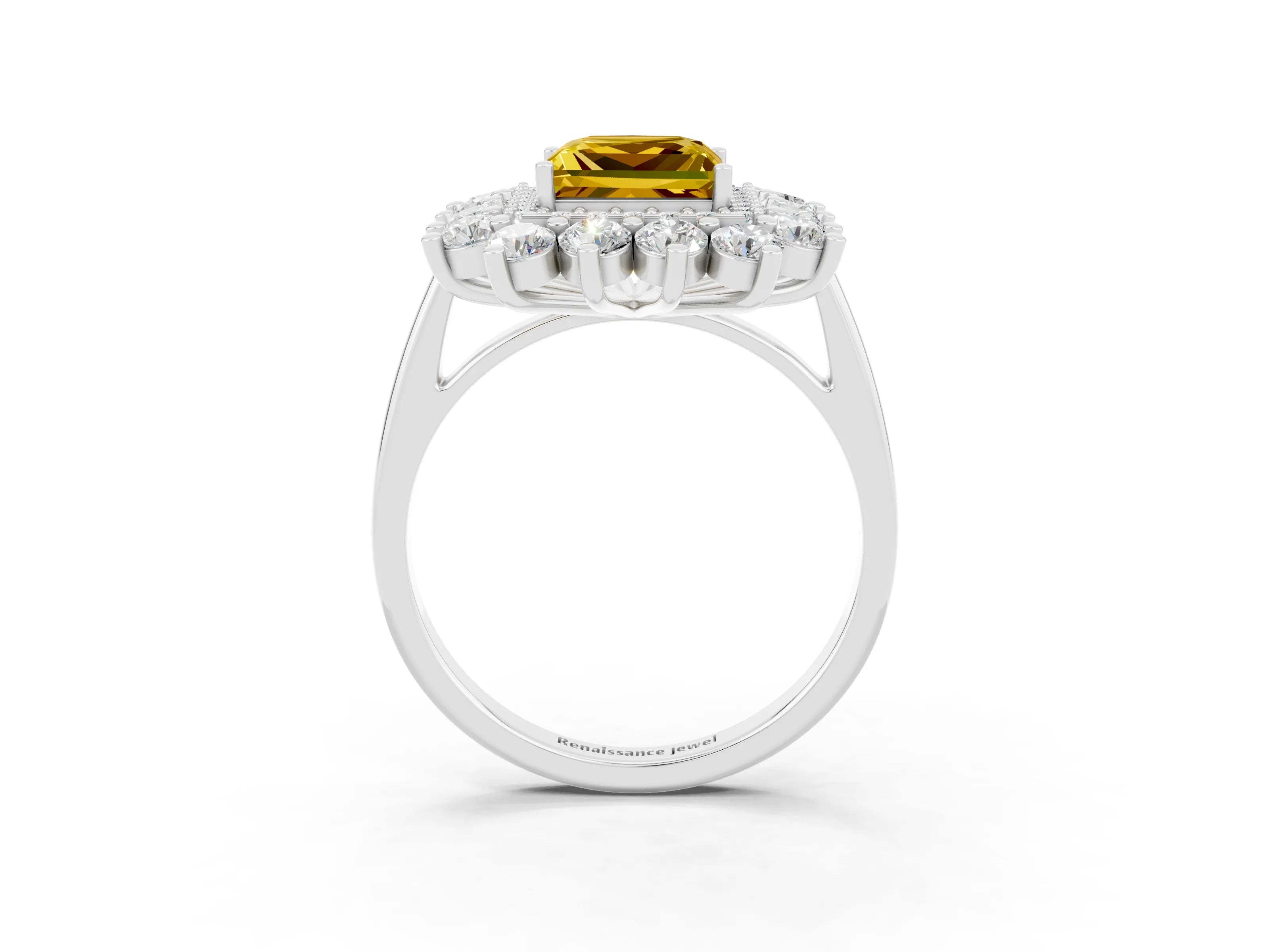 Silver Princess Cut Halo Cluster Diamond Ring with Pave Band and Four-Prong Setting_9