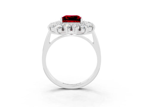 Silver Princess Cut Halo Cluster Diamond Ring with Pave Band and Four-Prong Setting_9