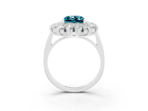 Silver Princess Cut Halo Cluster Diamond Ring with Pave Band and Four-Prong Setting_9
