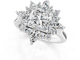 Silver Princess Cut Halo Diamond Cluster Ring with Marquise and Round Stones on a White Gold Band with Prong Setting_14